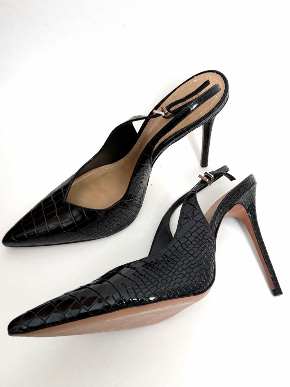 Schutz Black Embossed Leather Analise Stiletto Crocodile Pumps Size 10B